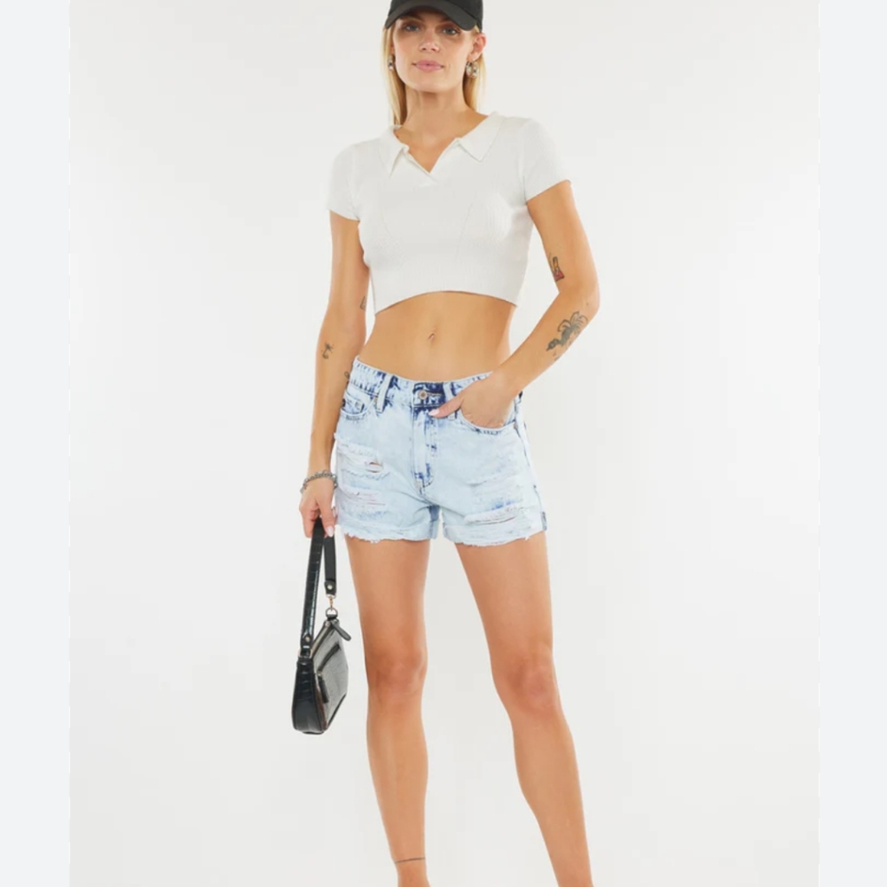 Kancan Light Wash High Rise Distressed Jean Shorts Size XL